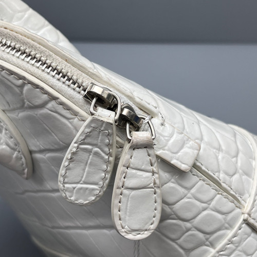 Balenciaga Dome Calfskin Crocodile Embossed White
