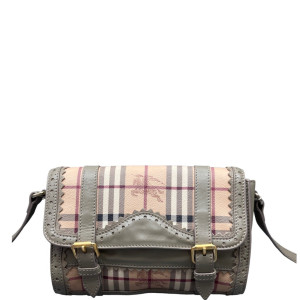 Burberry Crossbody Bag Calfskin Haymarket Check Beige Grey Black