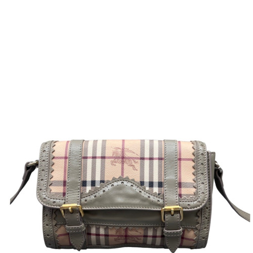 Burberry Crossbody Bag Calfskin Haymarket Check Beige Grey Black