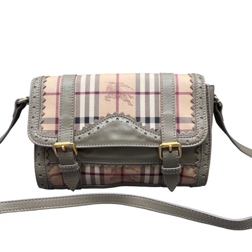 Burberry Crossbody Bag Calfskin Haymarket Check Beige Grey Black