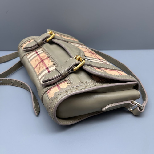 Burberry Crossbody Bag Calfskin Haymarket Check Beige Grey Black