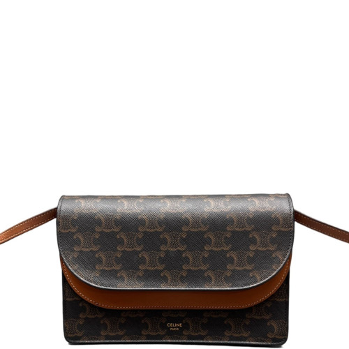 Celine Wallet On Strap Triomphe Brown Black