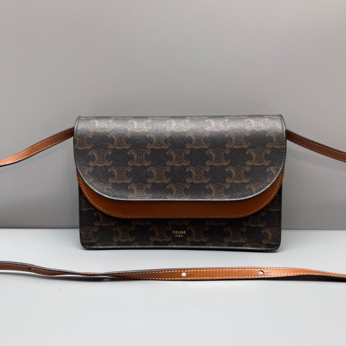 Celine Wallet On Strap Triomphe Brown Black