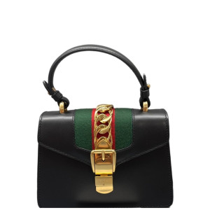 Gucci Mini Sylvie Top Handle Calfskin Black Green Red
