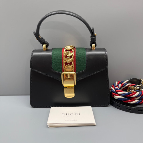 Gucci Mini Sylvie Top Handle Calfskin Black Green Red