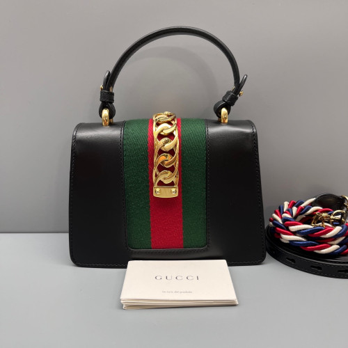 Gucci Mini Sylvie Top Handle Calfskin Black Green Red