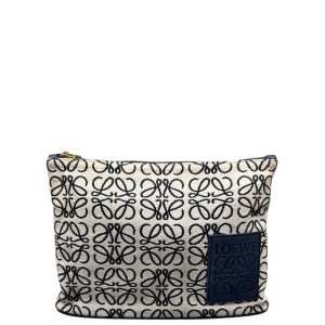 Loewe Embroidered Clutch Anagram Calfskin Beige Black Blue Loewe Embroidered Clutch Anagram Calfskin Beige Black Blue