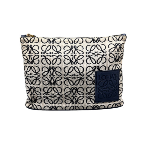 Loewe Embroidered Clutch Anagram Calfskin Beige Black Blue