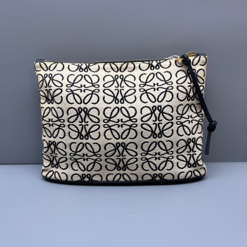 Loewe Embroidered Clutch Anagram Calfskin Beige Black Blue