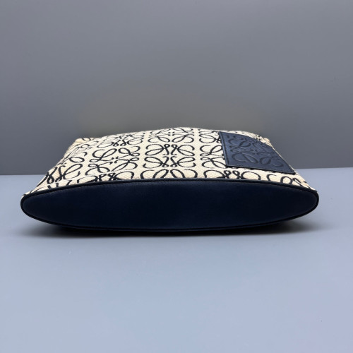 Loewe Embroidered Clutch Anagram Calfskin Beige Black Blue