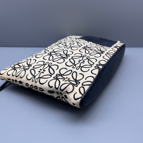 Loewe Embroidered Clutch Anagram Calfskin Beige Black Blue