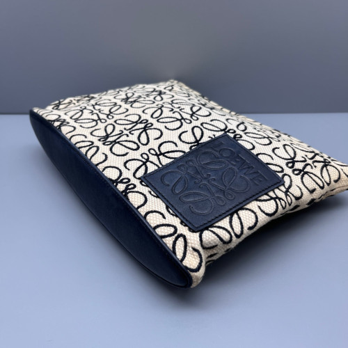 Loewe Embroidered Clutch Anagram Calfskin Beige Black Blue