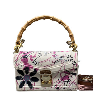 Miu Miu Two-Way Bag Canvas White Pink Black