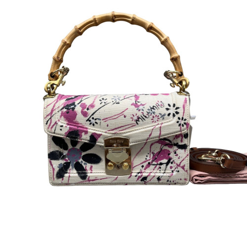 Miu Miu Two-Way Bag Canvas White Pink Black