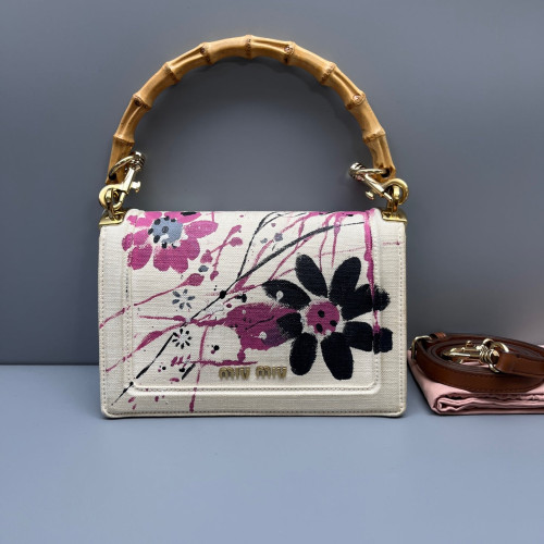 Miu Miu Two-Way Bag Canvas White Pink Black