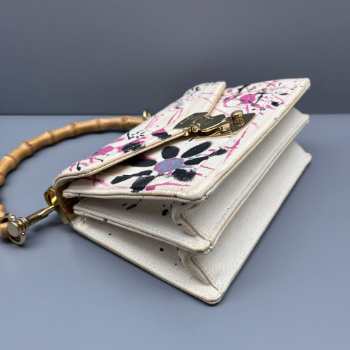 Miu Miu Two-Way Bag Canvas White Pink Black