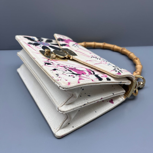 Miu Miu Two-Way Bag Canvas White Pink Black