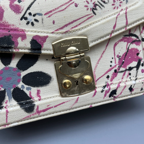 Miu Miu Two-Way Bag Canvas White Pink Black