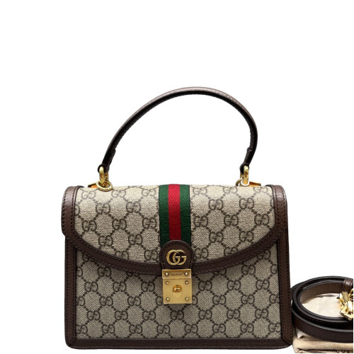 Gucci Medium Ophidia Padlock Top Handle GG Supreme Monogram Beige Brown Green