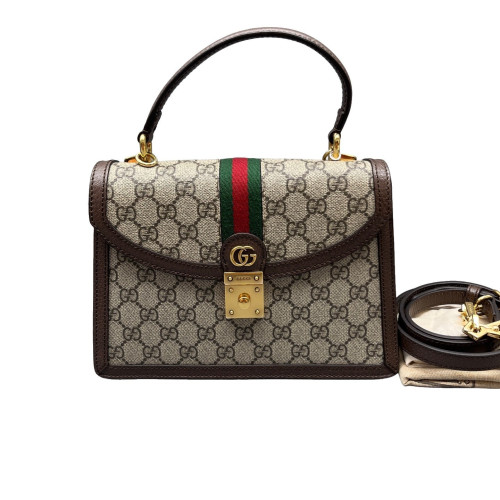 Gucci Medium Ophidia Padlock Top Handle GG Supreme Monogram Beige Brown Green