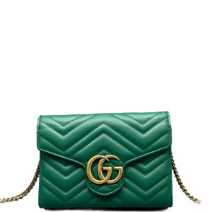 Gucci Matelasse GG Marmont Chain Wallet Calfskin Green