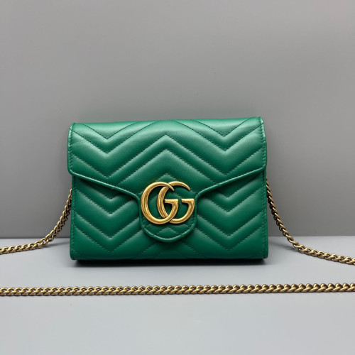Gucci Matelasse GG Marmont Chain Wallet Calfskin Green Gucci Matelasse GG Marmont Chain Wallet Calfskin Green