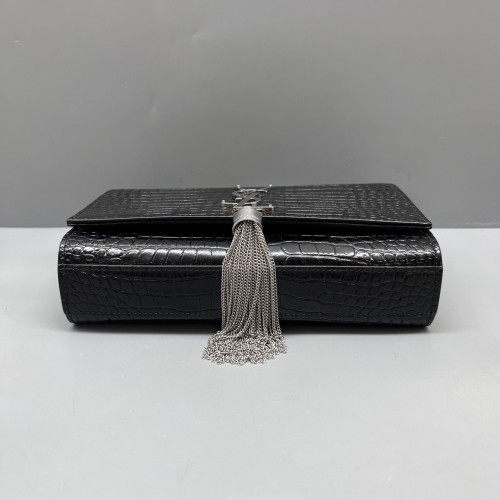 Yves Saint Laurent Small Kate Crossbody Bag Calfskin Crocodile Embossed Black Yves Saint Laurent Small Kate Crossbody Bag Calfskin Crocodile Embossed Black