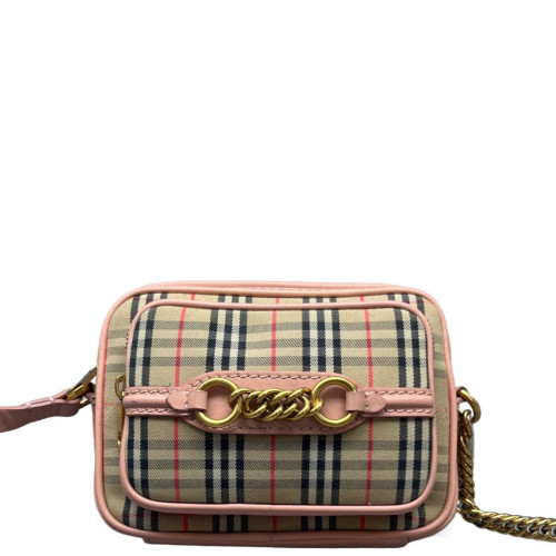 Burberry Camera Case House Check Calfskin Beige Pink Black Burberry Camera Case House Check Calfskin Beige Pink Black