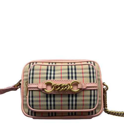 Burberry Camera Case House Check Calfskin Beige Pink Black Burberry Camera Case House Check Calfskin Beige Pink Black