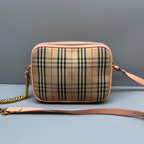 Burberry Camera Case House Check Calfskin Beige Pink Black Burberry Camera Case House Check Calfskin Beige Pink Black
