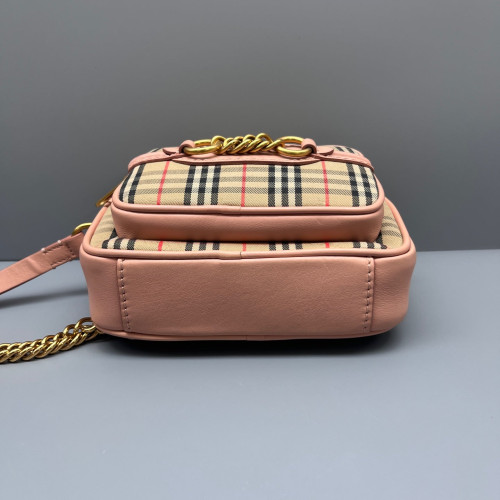 Burberry Camera Case House Check Calfskin Beige Pink Black Burberry Camera Case House Check Calfskin Beige Pink Black