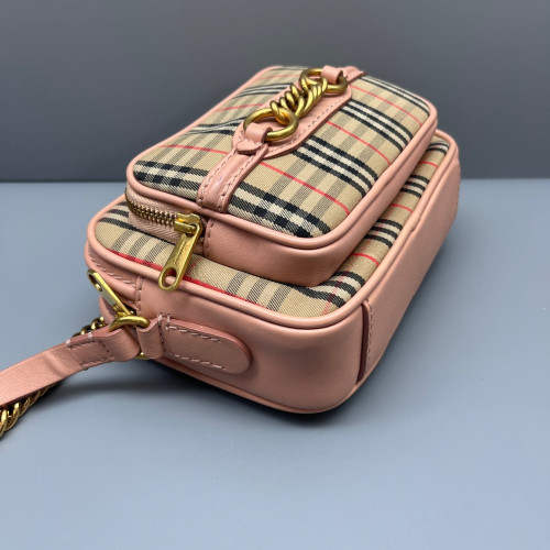 Burberry Camera Case House Check Calfskin Beige Pink Black Burberry Camera Case House Check Calfskin Beige Pink Black