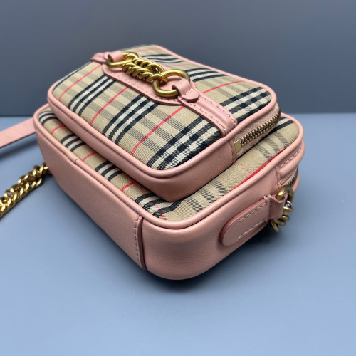 Burberry Camera Case House Check Calfskin Beige Pink Black Burberry Camera Case House Check Calfskin Beige Pink Black