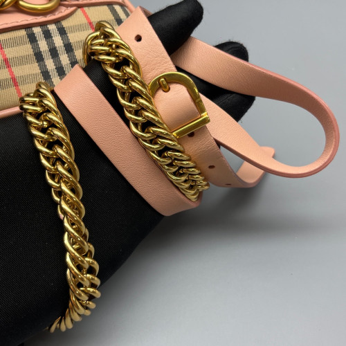 Burberry Camera Case House Check Calfskin Beige Pink Black Burberry Camera Case House Check Calfskin Beige Pink Black