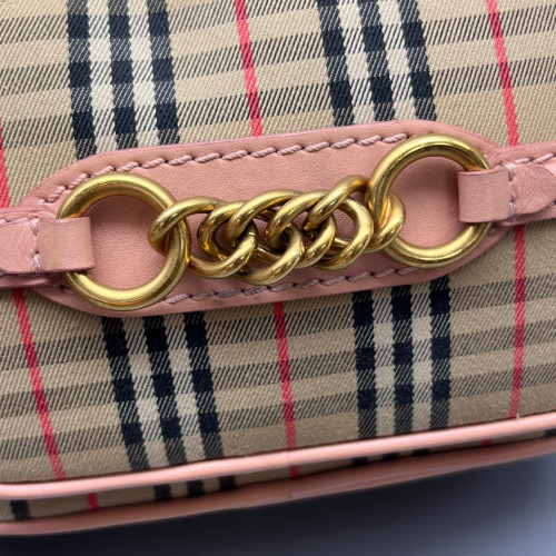 Burberry Camera Case House Check Calfskin Beige Pink Black Burberry Camera Case House Check Calfskin Beige Pink Black