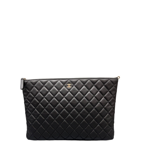 Chanel Quilted Large O Case Clutch Calfskin Black