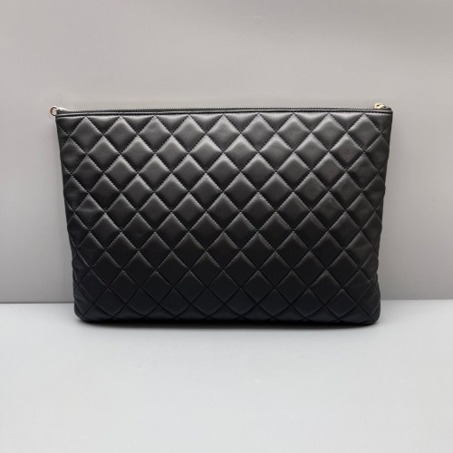 Chanel Quilted Large O Case Clutch Calfskin Black