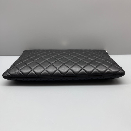 Chanel Quilted Large O Case Clutch Calfskin Black