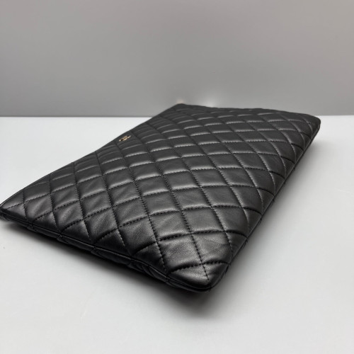 Chanel Quilted Large O Case Clutch Calfskin Black