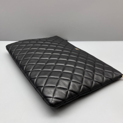 Chanel Quilted Large O Case Clutch Calfskin Black
