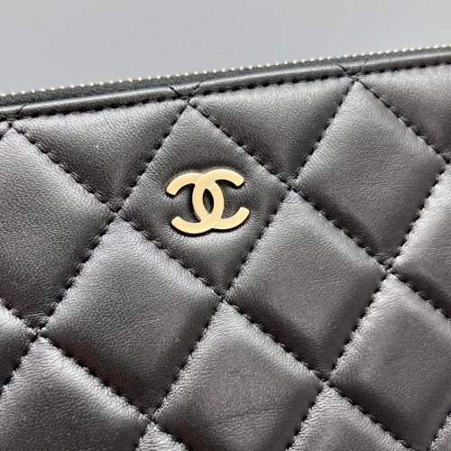 Chanel Quilted Large O Case Clutch Calfskin Black