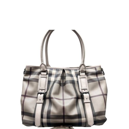 Burberry Tote Bag House Check Calfskin Beige Black Dark Red