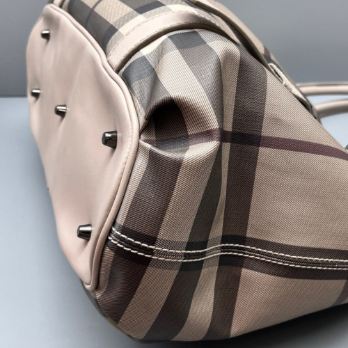 Burberry Tote Bag House Check Calfskin Beige Black Dark Red
