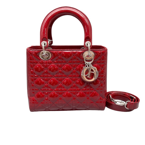 Dior Medium Lady Dior Patent Calfskin Red