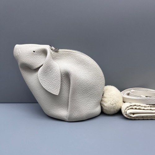 Loewe Bunny Shoulder Bag Grained Calfskin White