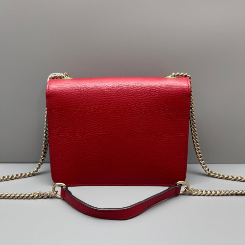 Gucci Small Interlocking G Shoulder Bag Grained Calfskin Red