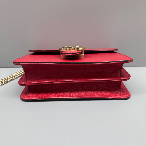Gucci Small Interlocking G Shoulder Bag Grained Calfskin Red
