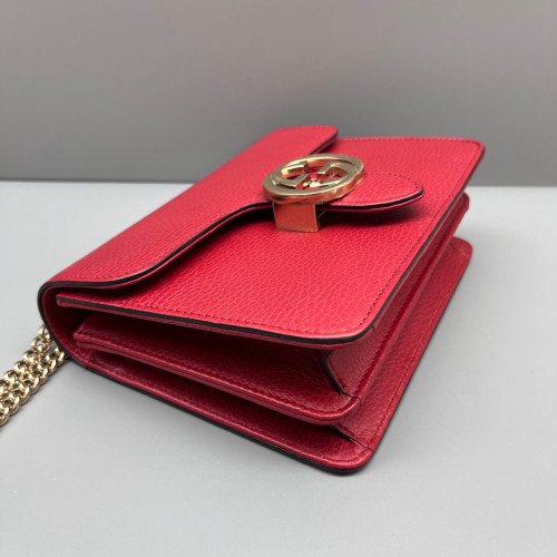Gucci Small Interlocking G Shoulder Bag Grained Calfskin Red