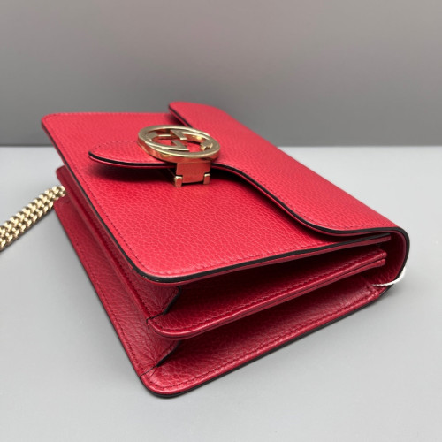 Gucci Small Interlocking G Shoulder Bag Grained Calfskin Red