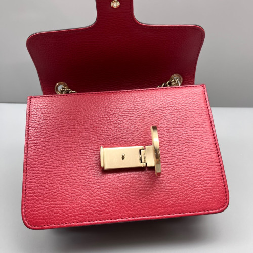 Gucci Small Interlocking G Shoulder Bag Grained Calfskin Red